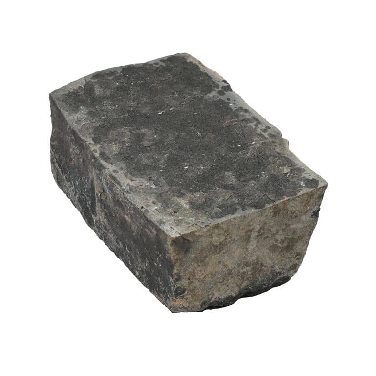 Oblique image for Reclaimed German Basalt Cobblestones - Flamed Surface. The surface finish shown is flamed. Dominant colors shown are black and gray. The color mix creates a cool feeling.