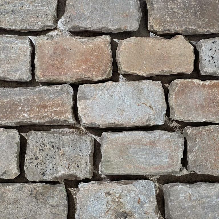 Color/Finish variation image for Reclaimed German Limestone Cobblestones. The surface finish shown is . Dominant colors shown are gray and tan. The color mix creates a warm feeling.