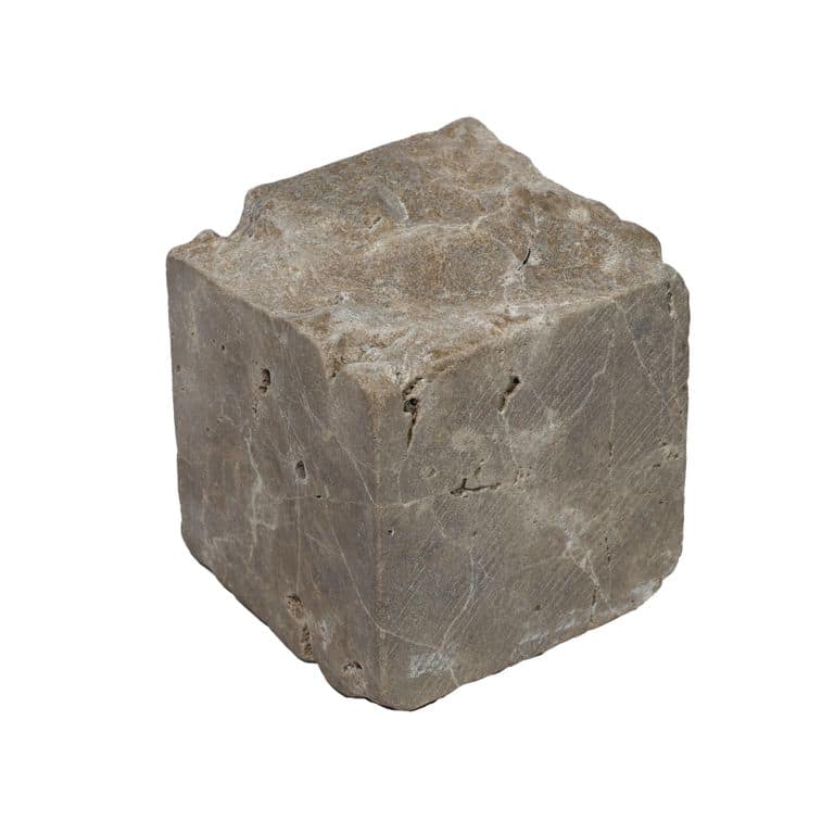 Oblique image for Bavarian Dolomite Gray Limestone - Splitface &amp; Tumbled Cobblestone. The surface finish shown is . Dominant colors shown are gray and tan. The color mix creates a warm feeling.
