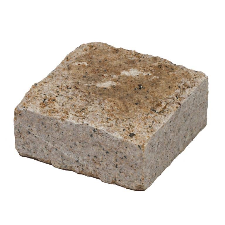Feature image for Golden Granite Cobblestones - Split Top, Sawn Sides. The surface finish shown is split-face. Dominant colors shown are brown, yellow and tan. The color mix creates a warm feeling.