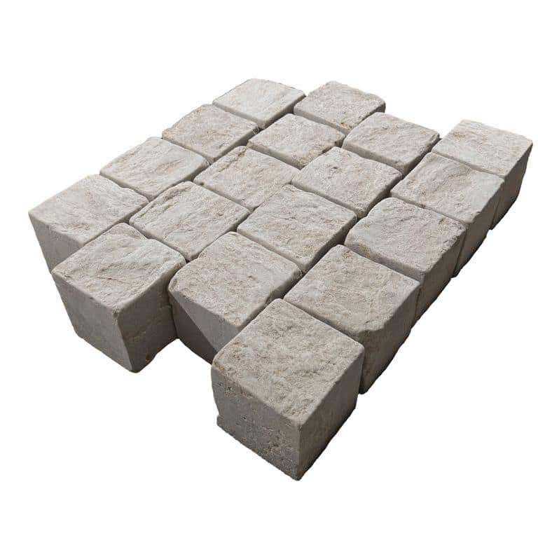 Feature image for Bavarian Beige Limestone - Splitface &amp; Tumbled Cobblestone. The surface finish shown is . Dominant colors shown are beige and cream. The color mix creates a warm feeling.