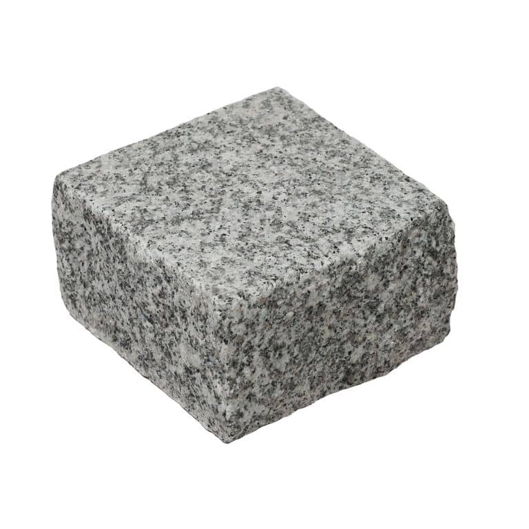 Oblique image for Iberian Silver Granite - Cobblestones. The surface finish shown is flamed. The dominant color shown is gray. The color mix creates a cool feeling.
