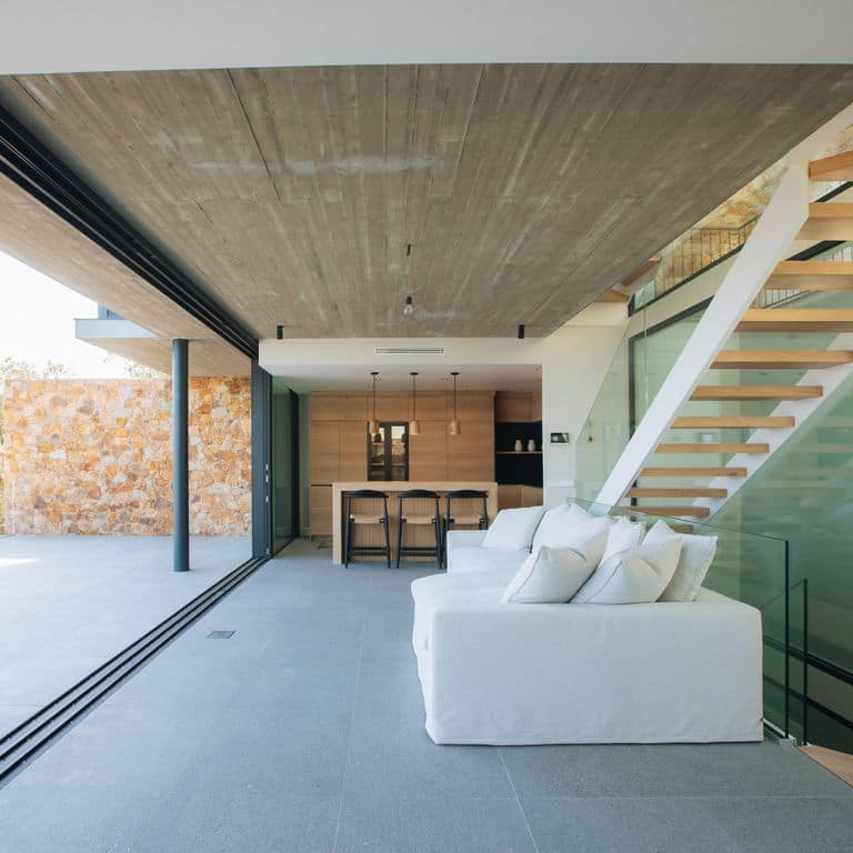 Application image for Titanium Gray Limestone - Pavers. The image shows this product being used for interior floor and patio pavers. The dominant color shown is gray.