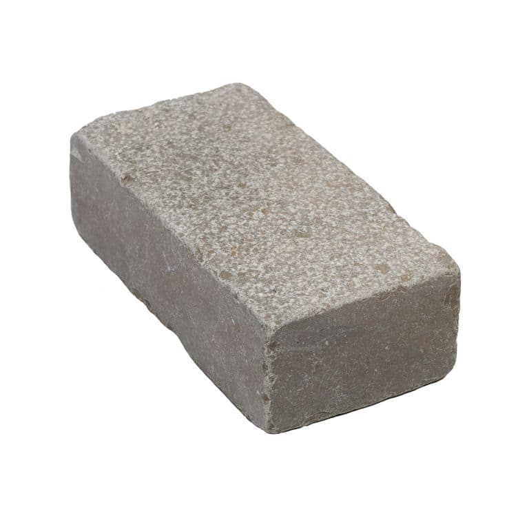 Oblique image for Amaza Estrema Limestone Cobblestone - Bush Hammered &amp; Tumbled. The surface finish shown is . The dominant color shown is gray. The color mix creates a warm feeling.