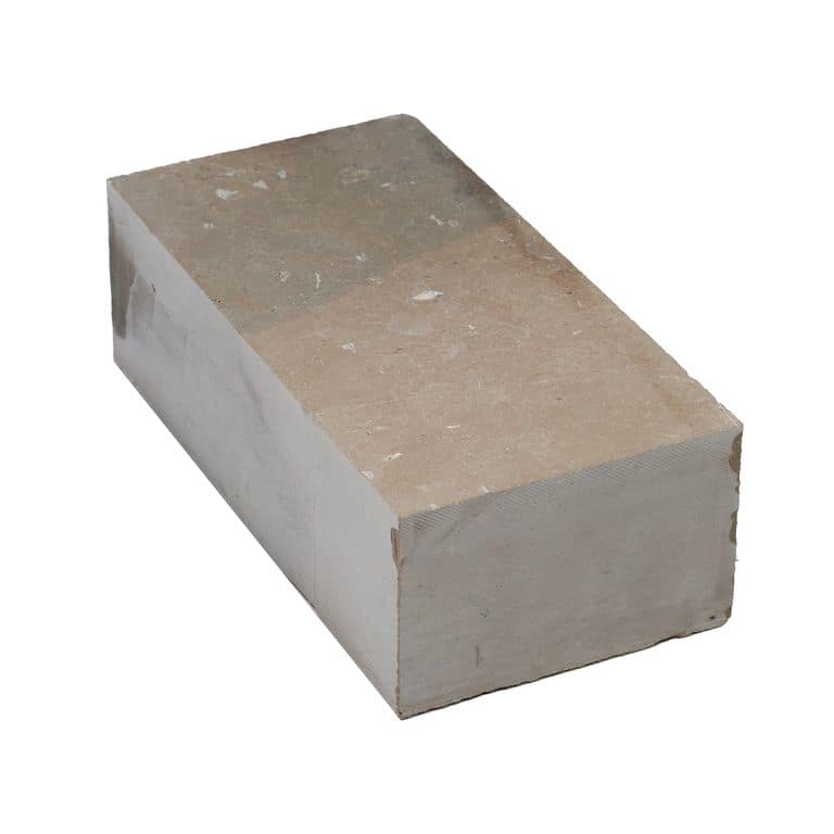 Oblique image for Amaza Estrema Limestone Cobblestone - Rectangle - Flamed. The surface finish shown is flamed. Dominant colors shown are beige and gray. The color mix creates a warm feeling.
