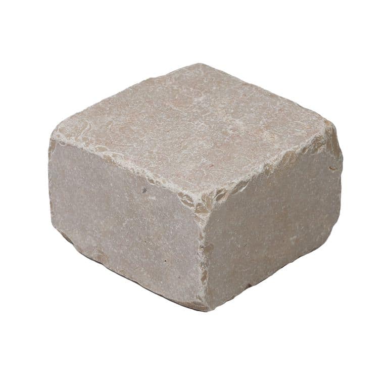 Color/Finish variation image for Amaza Estrema Limestone Cobblestone - Square - Flamed &amp; Tumbled. The surface finish shown is . Dominant colors shown are beige and gray. The color mix creates a warm feeling.