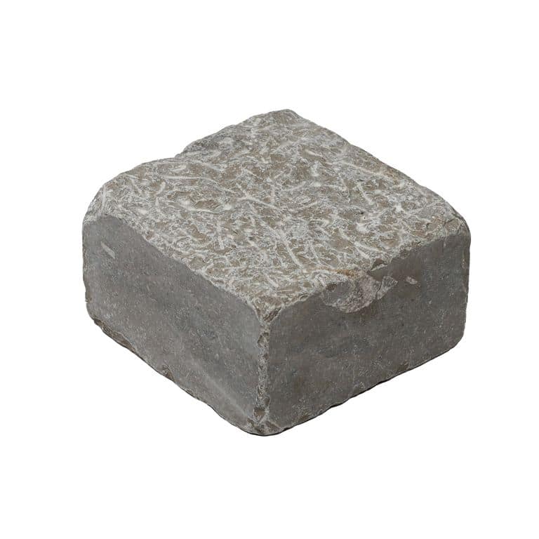 Color/Finish variation image for Amaza Estrema Limestone Cobblestone - Square - Medium Clawed &amp; Tumbled. The surface finish shown is carved. The dominant color shown is gray.