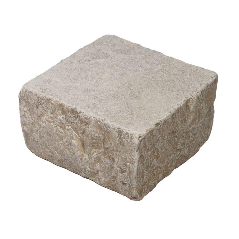 Oblique image for Mountain Hard Beige Limestone - Sandblasted &amp; Tumbled Cobblestone. The surface finish shown is . Dominant colors shown are beige and tan. The color mix creates a warm feeling.