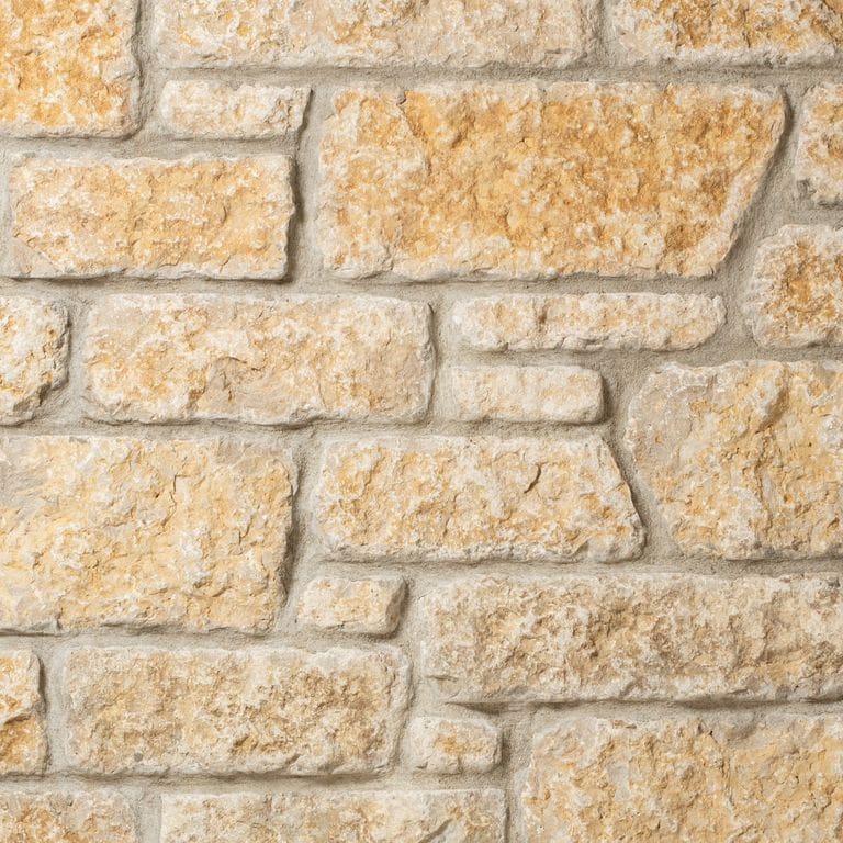 Color/Finish variation image for Golden Buff Limestone - Veneer. The surface finish shown is . Dominant colors shown are beige, yellow and tan. The color mix creates a warm feeling.