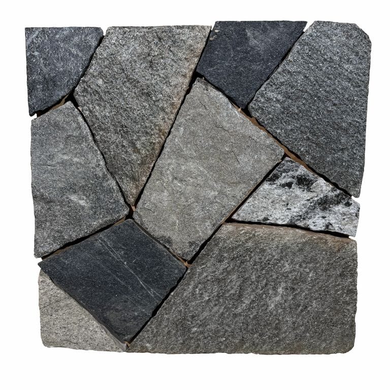 Best close-up image for Windsor Granite - Thin Veneer. The surface finish shown is split-face. The dominant color shown is gray. Streaked, fine speckled, speckled and random color patterns.