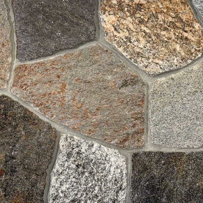 Color/Finish variation image for Boston Blend Granite Veneer - Mosaic. The surface finish shown is . Dominant colors shown are brown, gray and tan. The color mix creates a warm feeling.