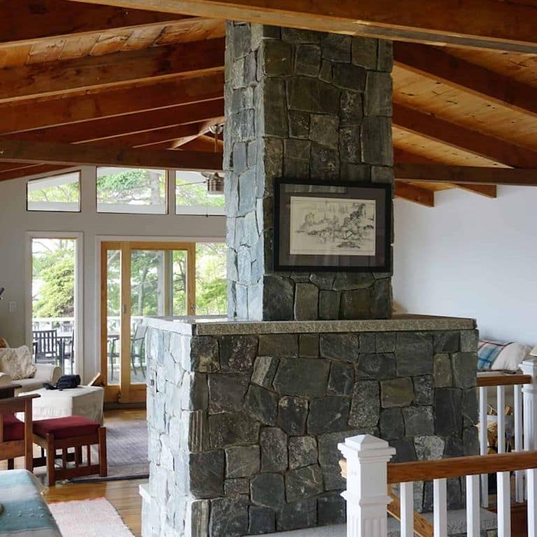 Application image for Greenwich Gray Granite Veneer - Square and Rectangle. The image shows this product being used in a full bed veneer application. The surface finish shown is . The dominant color shown is gray. The color mix creates a cool feeling.