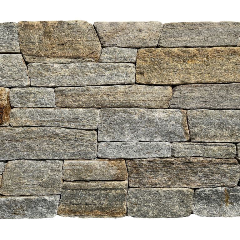Application image for Newport Mist Granite Veneer - Ledge. The surface finish shown is split-face. Dominant colors shown are gray and tan. The color mix creates a warm feeling.
