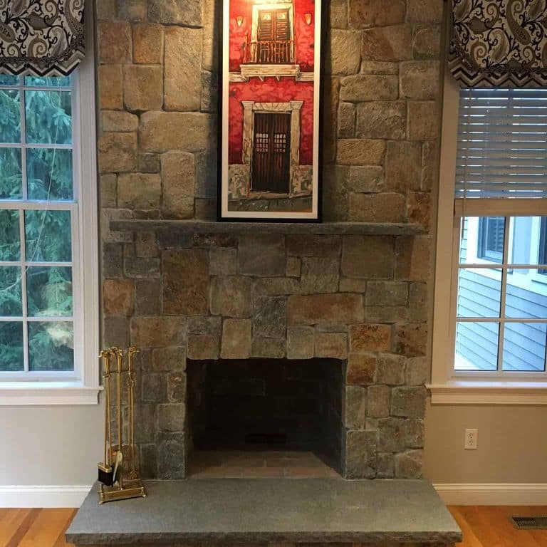 Application image for Newport Mist Granite Veneer - Square and Rectangle. The image shows this product being used in a thin veneer application. The surface finish shown is . Dominant colors shown are brown and tan. The color mix creates a warm feeling.