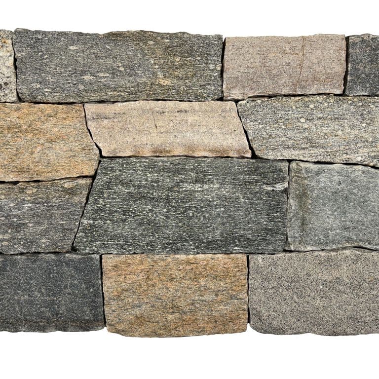 Application image for Boston Blend Granite Thin Veneer - Ashlar. The surface finish shown is split-face. Dominant colors shown are black, gray and tan. The color mix creates a warm feeling.