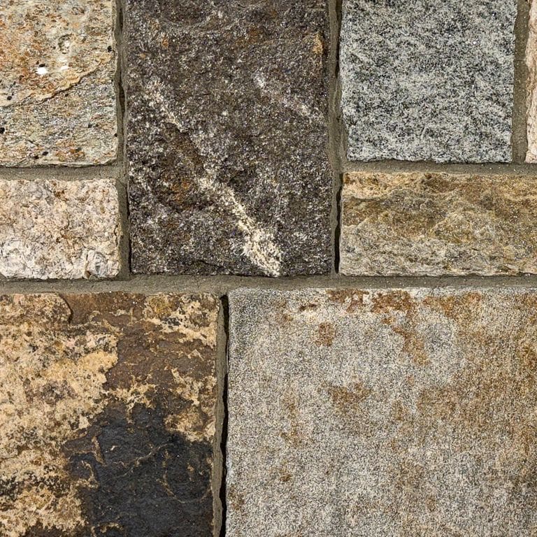 Color/Finish variation image for Boston Blend Granite Veneer - Square and Rectangles . The surface finish shown is . Dominant colors shown are brown and tan. The color mix creates a warm feeling.