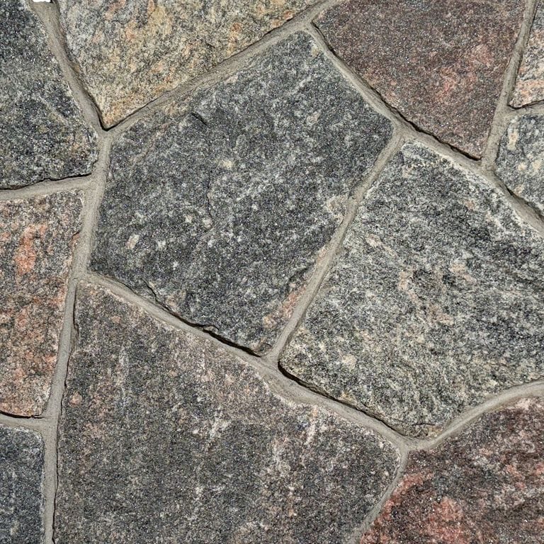 Color/Finish variation image for Vineyard Granite Veneer - Mosaic. The surface finish shown is . Dominant colors shown are brown and gray. The color mix creates a warm feeling.