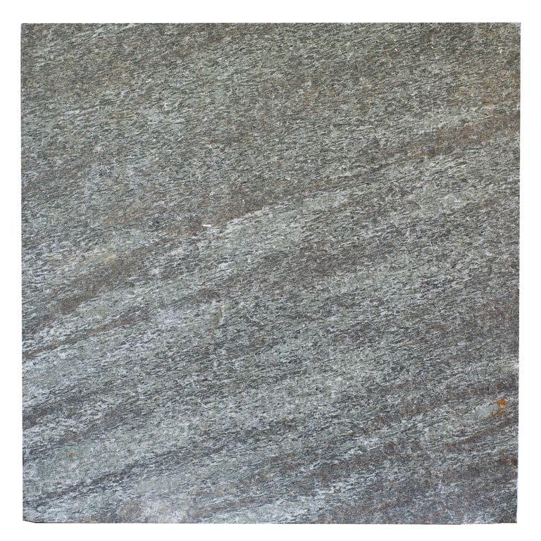 Color/Finish variation image for Granite - Mystic Mountain- Dimensional Cut Pavers. Dominant colors shown are green and gray; with blue, brown and white secondaries. Exhibits "movement" and the color mix creates a cool feeling. Regular, fine speckled, linear and streaked color patterns.