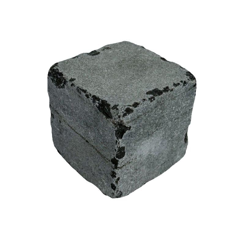 Oblique image for Fokan Black Basalt - Tumbled Cobblestone. The surface finish shown is . Dominant colors shown are black and gray.