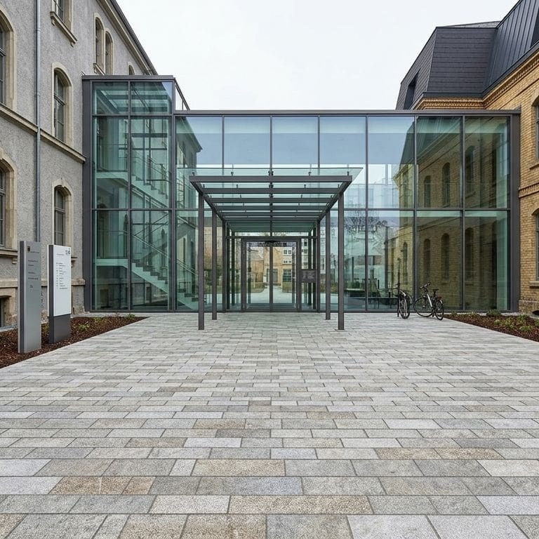 Application image for Heritage Plank Granite - Buff - Plank Pavers. The image shows this product being used in a patio pavers application. The surface finish shown is split-face. Dominant colors shown are gray and greige.