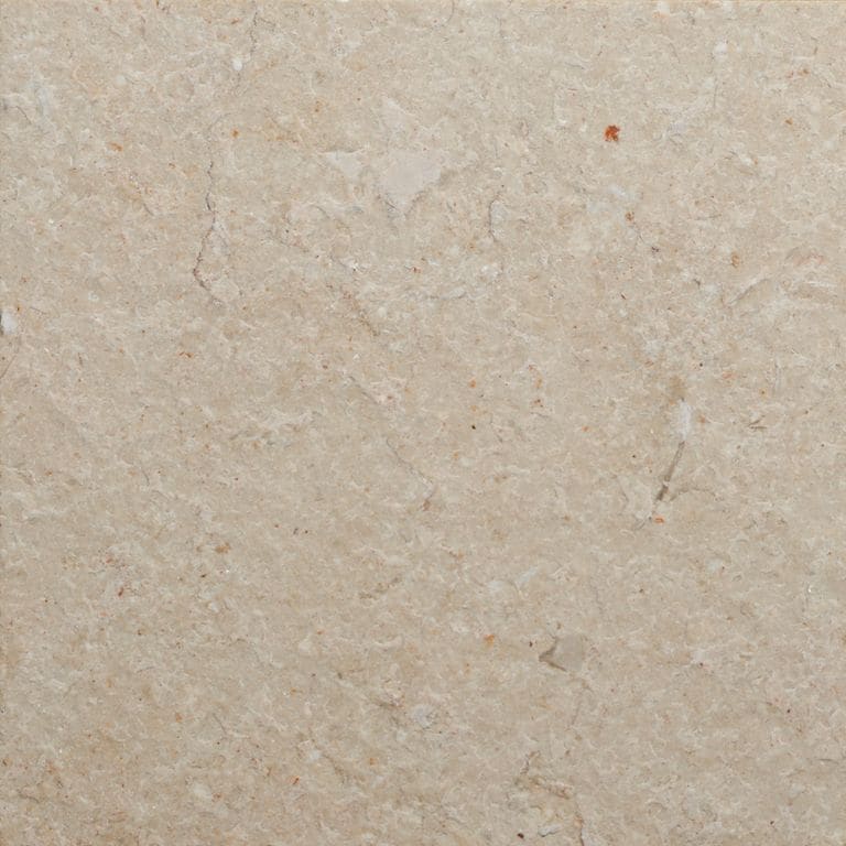 Color/Finish variation image for Moon Beige Limestone - Steps &amp; Treads. The surface finish shown is flamed. Dominant colors shown are beige, white and tan. The color mix creates a warm feeling. Cloudy color pattern.