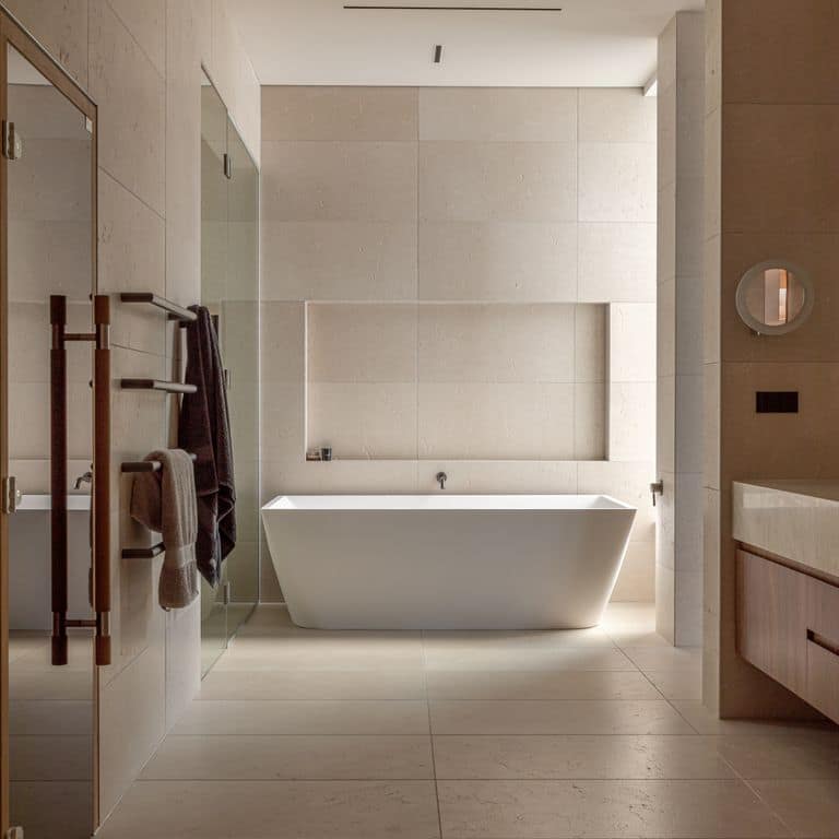 Application image for Moon Beige Limestone - Interior Floor. The image shows this product being used in an interior floor application. The surface finish shown is . The dominant color shown is beige. The color mix creates a warm feeling.