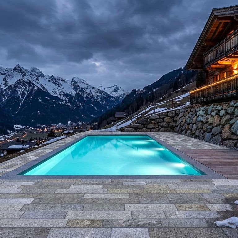 Application image for Heritage Plank Granite - Full Color - Planks. The image shows this product being used for patio pavers and pool deck pavers. The surface finish shown is split-face. The dominant color shown is gray.