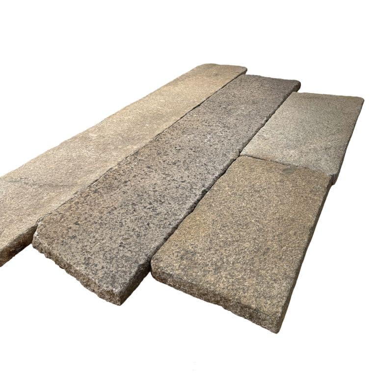 Color/Finish variation image for Reclaimed Footworn Granite - Plank Pavers. The surface finish shown is . The dominant color shown is tan. The color mix creates a warm feeling.