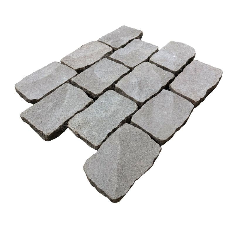 Application image for Reclaimed Swedish Granite Cobblestones - Flat Surface. The surface finish shown is sawn. The dominant color shown is gray. The color mix creates a cool feeling.