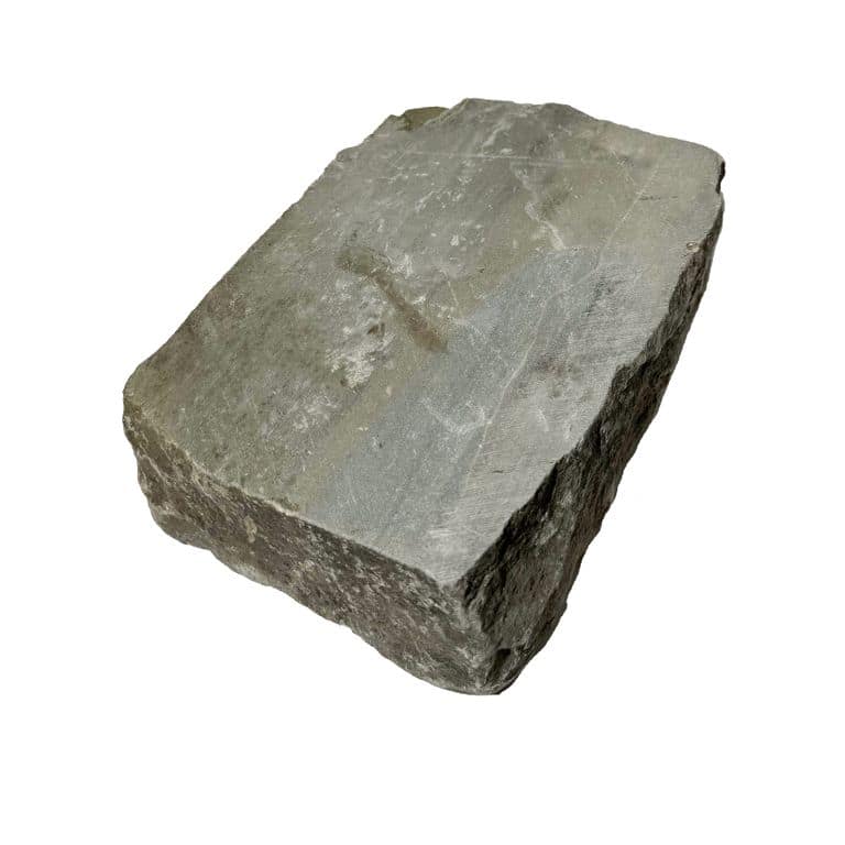 Oblique image for Reclaimed European Sandstone Cobblestones - Rectangle - Flat Surface. The surface finish shown is sawn. The dominant color shown is gray.