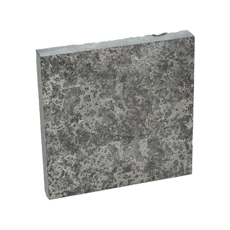 Oblique image for Highland Limestone - Pavers. The surface finish shown is flamed. The dominant color shown is gray. The color mix creates a cool feeling.