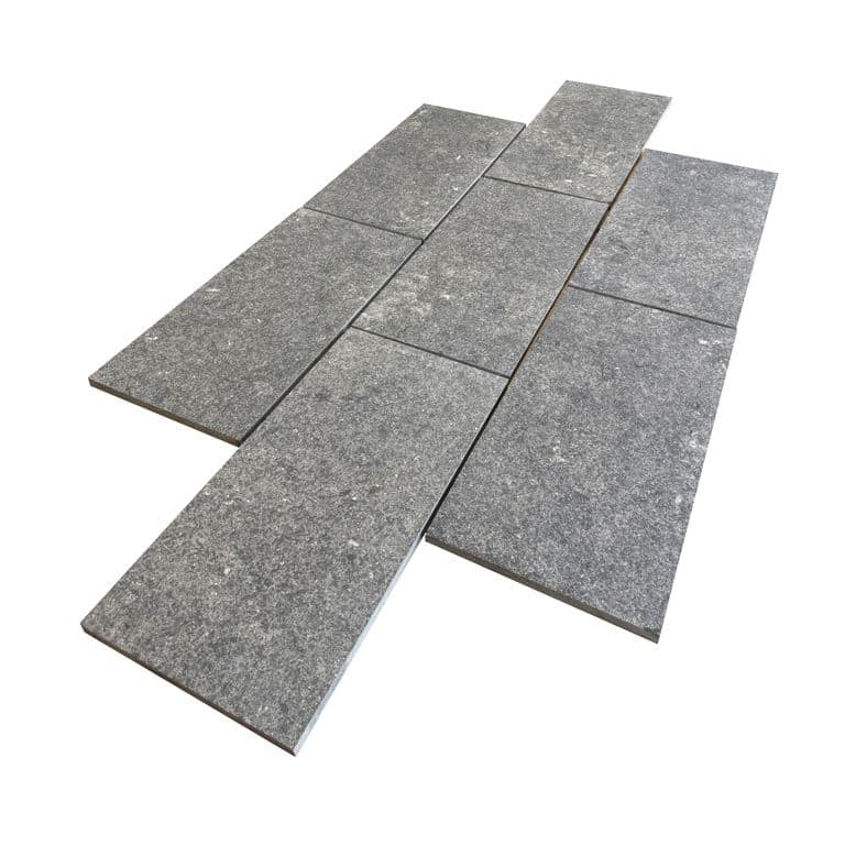 Color/Finish variation image for Belgian Bluestone - Pavers. The surface finish shown is flamed. The dominant color shown is gray.