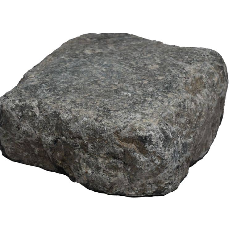 Oblique image for Reclaimed Belgian Bluestone Cobblestones - Worn Surface. The surface finish shown is . Dominant colors shown are black, blue and gray. The color mix creates a cool feeling.