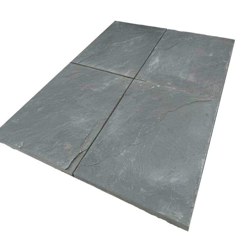 Oblique image for Bluestone - Blue/Gray Dimensional Cut Pavers - Natural Cleft. The surface finish shown is natural cleft. The dominant color shown is gray. The color mix creates a cool feeling.