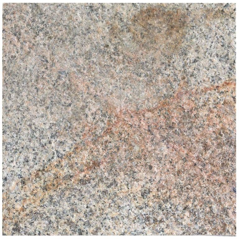 Color/Finish variation image for Cape Neddick Granite Full Color - Cut to Fit Pavers. Dominant colors shown are gray and orange/rust; with beige, brown, pink, white, tan and cream secondaries. Exhibits "movement" and the color mix creates a warm feeling. Random, speckled and blotched color patterns.