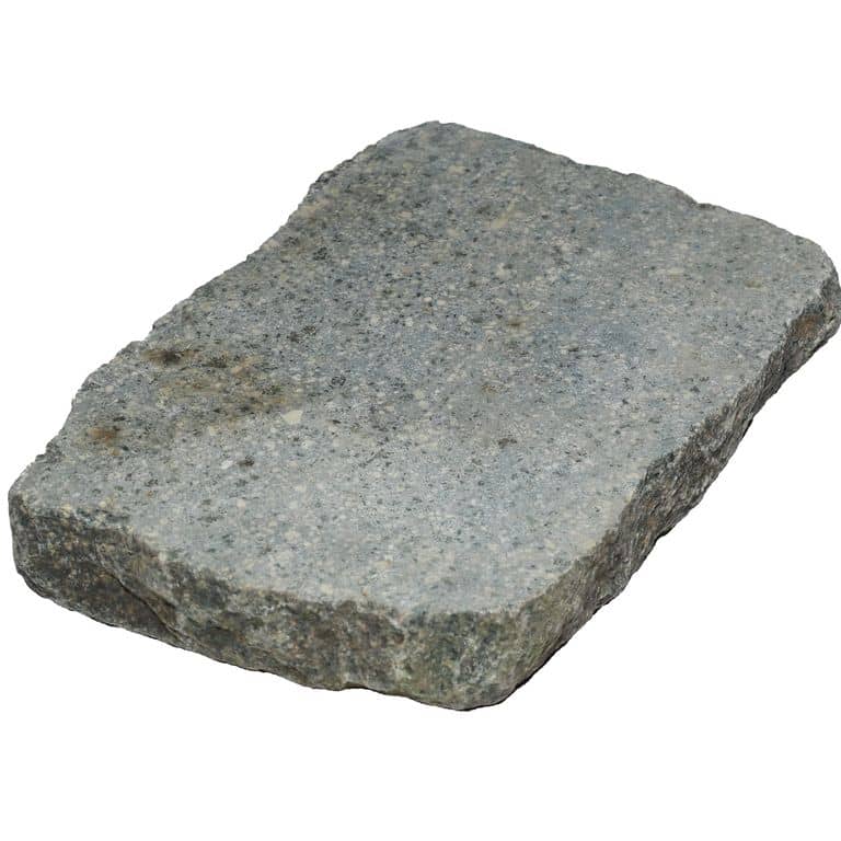 Oblique image for Reclaimed European Porphyry Cobblestones- Flat Surface Interior Flooring. The surface finish shown is sawn. The dominant color shown is gray. The color mix creates a cool feeling.