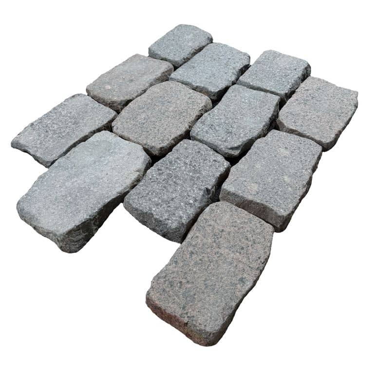Application image for Reclaimed European Porphyry Cobblestones - Rectangle - Flat Surface Interior Flooring. The surface finish shown is flamed. The dominant color shown is gray. The color mix creates a cool feeling.