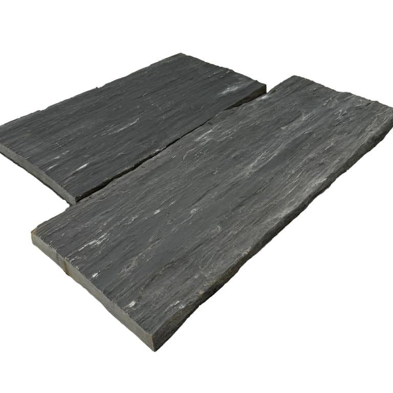 Oblique image for Black Shale - Pavers. The surface finish shown is natural cleft. The dominant color shown is black. The color mix creates a cool feeling.