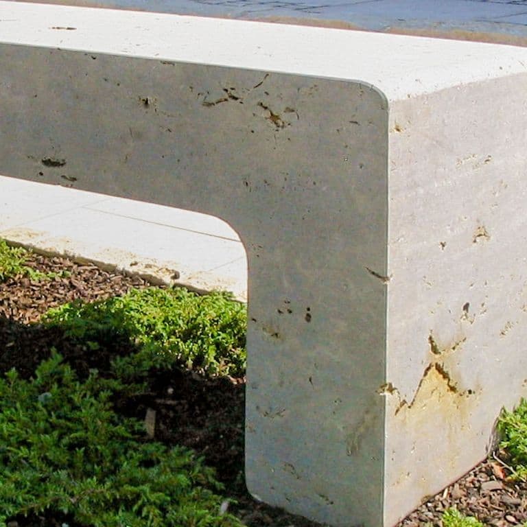 Close-up image for Bavarian Dolomite - Gray - Benches &amp; Seating. The dominant color shown is gray; with beige, white, tan and cream secondaries. Exhibits "movement" and the color mix creates a warm feeling. Regular, blotched and cloudy color patterns. Contains mineral inclusions.