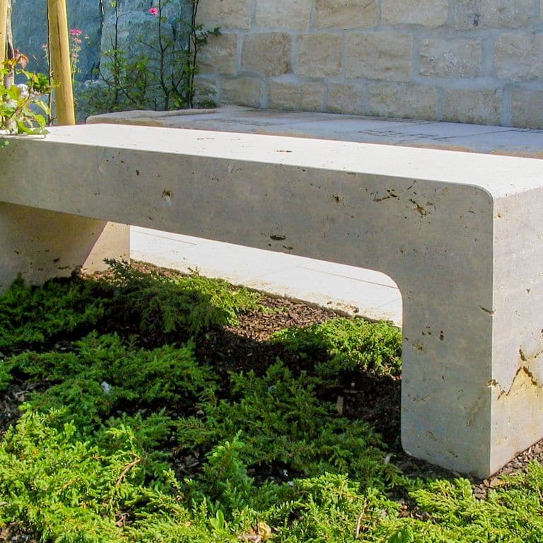 Application image for Bavarian Dolomite - Gray - Benches &amp; Seating. The image shows this product being used in a seating &amp; benches application. This is a building and landscape stone for indoor and outdoor commercial and residential applications. Suitable for general use, freeze-thaw conditions and low heat absorption surfaces situations. Moderate to higher on the price spectrum.