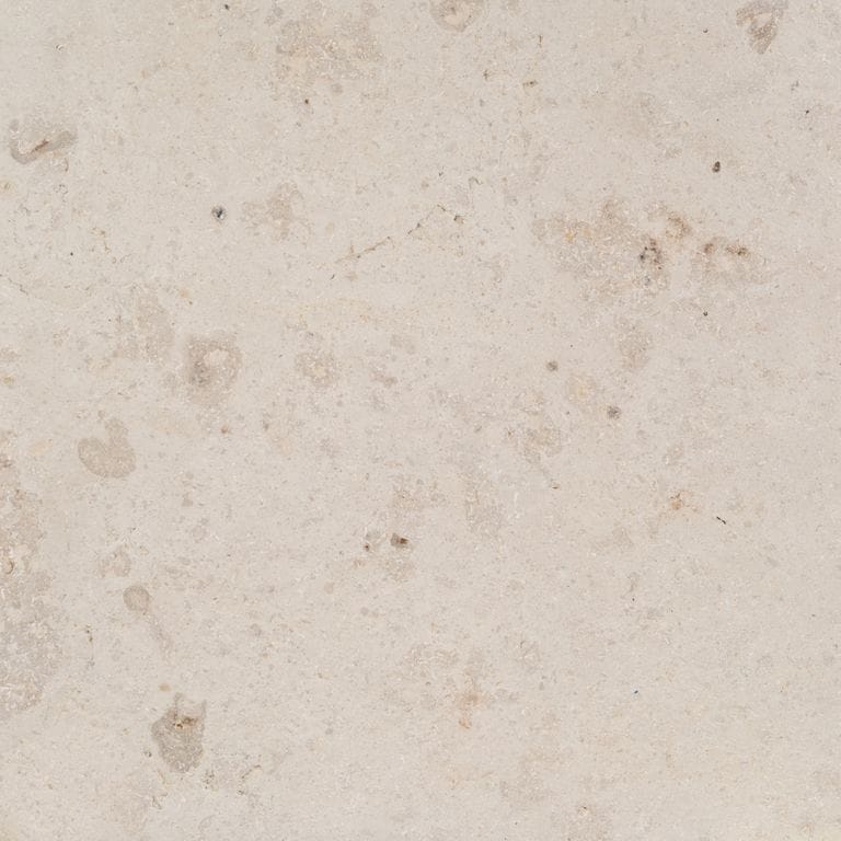 Color/Finish variation image for Bavarian Limestone Gala - Beige- Wallstone. The surface finishes shown are honed and tumbled. Dominant colors shown are beige and cream; with gray, white and tan secondaries. The color mix creates a warm feeling. Blotched and cloudy color patterns.