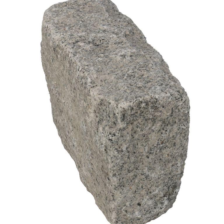 Oblique image for Gray Granite Cobblestone - Rectangles. The surface finish shown is . The dominant color shown is gray. The color mix creates a cool feeling.