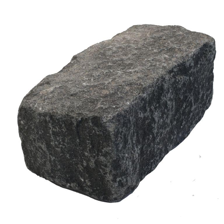 Oblique image for Black Granite Cobblestones - Rectangles. The surface finish shown is . The dominant color shown is black.