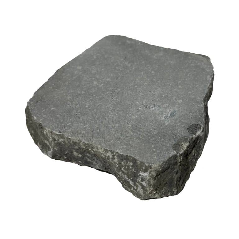 Oblique image for Limestone - Reclaimed Belgian Bluestone Cobblestones - Flat Surface. The surface finish shown is sawn. The dominant color shown is gray. The color mix creates a cool feeling.