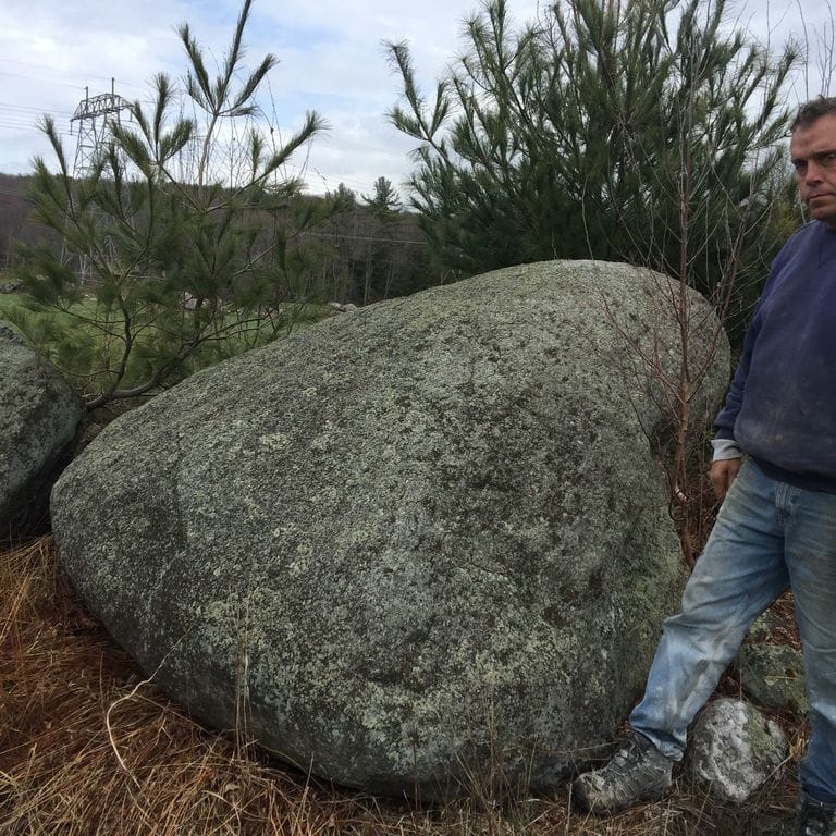 Application image for New England Fieldstone Boulders &amp; Ledgestone - Jumbo Boulders. The surface finish shown is weathered. The dominant color shown is gray.