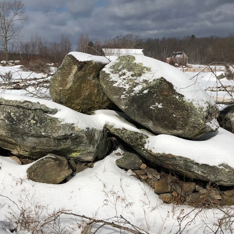 Application image for New England Fieldstone Boulders &amp; Ledgestone - Jumbo Boulders. The surface finish shown is weathered. The dominant color shown is gray.