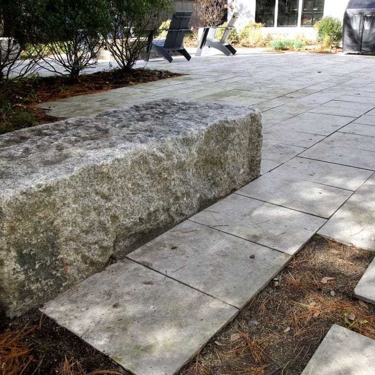 Application image for Bavarian Dolomite - Gray - Pavers. The image shows this product being used in a patio pavers application. The surface finish shown is sand blasted. The dominant color shown is gray. The color mix creates a warm feeling.