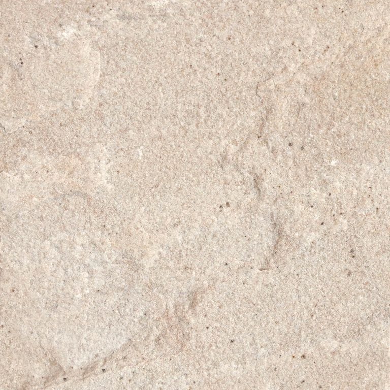 Swatch image for Golden Fossil Sandstone - Pavers. The surface finish shown is natural cleft. Dominant colors shown are beige and tan; with orange/rust, pink and cream secondaries. The color mix creates a warm feeling. Regular color pattern.