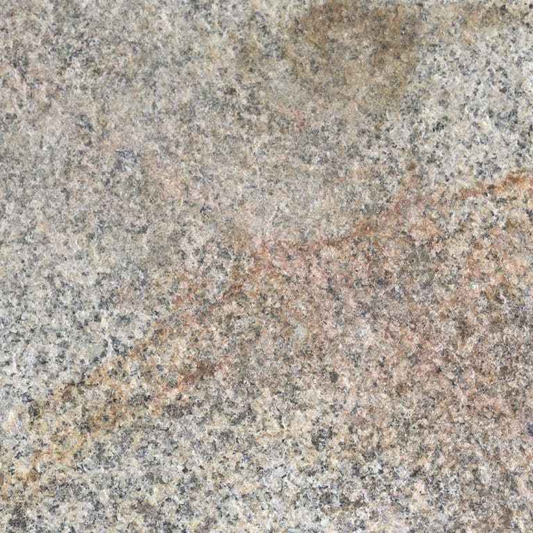 Color/Finish variation image for Cape Neddick Full Color Granite - Flamed Top Live Edge Steps. Dominant colors shown are beige and gray; with brown, orange/rust, pink, purple, white, tan and cream secondaries. Exhibits "movement" and the color mix creates a warm feeling. Streaked, speckled and blotched color patterns.