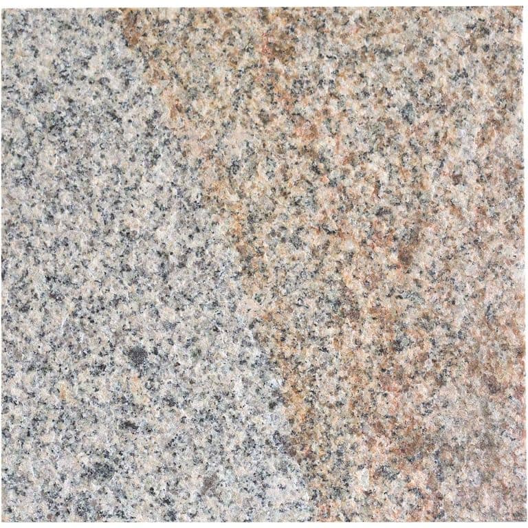 Color/Finish variation image for Cape Neddick Granite Full Color - Live Edge Steps. Dominant colors shown are beige and gray; with orange/rust, pink, white, tan and cream secondaries. Exhibits "movement" and the color mix creates a warm feeling. Speckled, blotched and streaked color patterns.